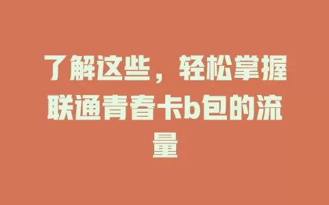 了解这些，轻松掌握联通青春卡b包的流量