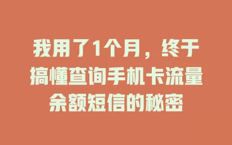 我用了1个月，终于搞懂查询手机卡流量余额短信的秘密