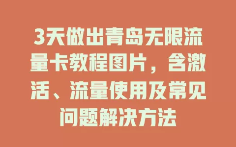 3天做出青岛无限流量卡教程图片，含激活、流量使用及常见问题解决方法