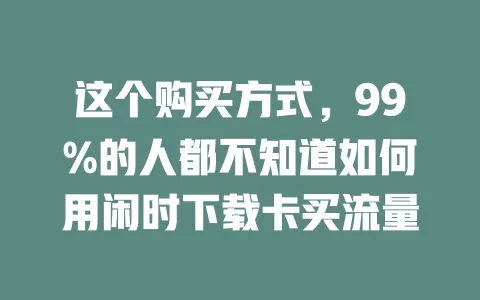 这个购买方式，99%的人都不知道如何用闲时下载卡买流量