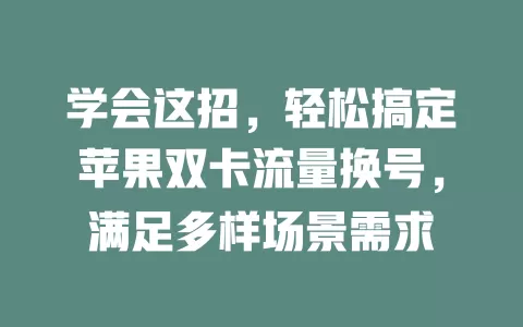 学会这招，轻松搞定苹果双卡流量换号，满足多样场景需求