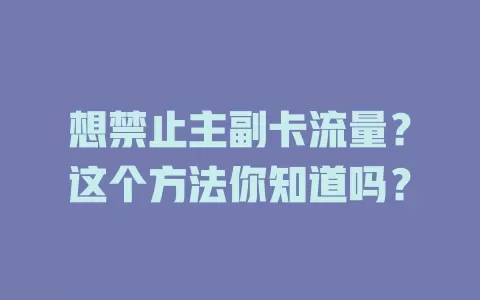 想禁止主副卡流量？这个方法你知道吗？