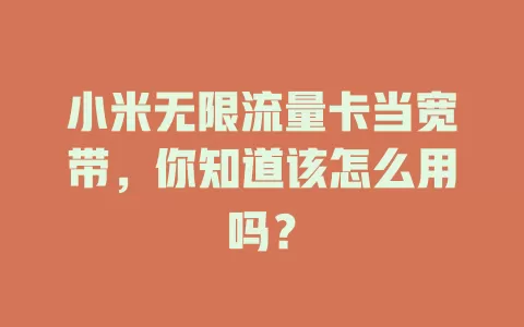 小米无限流量卡当宽带，你知道该怎么用吗？