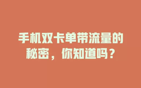 手机双卡单带流量的秘密，你知道吗？