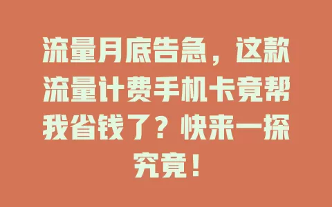 流量月底告急，这款流量计费手机卡竟帮我省钱了？快来一探究竟！