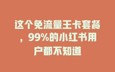这个免流量王卡套餐，99%的小红书用户都不知道