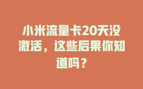 小米流量卡20天没激活，这些后果你知道吗？