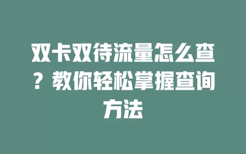 双卡双待流量怎么查？教你轻松掌握查询方法