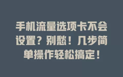 手机流量选项卡不会设置？别愁！几步简单操作轻松搞定！