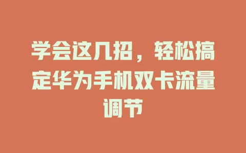 学会这几招，轻松搞定华为手机双卡流量调节