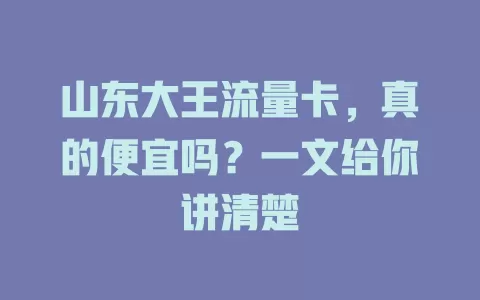 山东大王流量卡，真的便宜吗？一文给你讲清楚