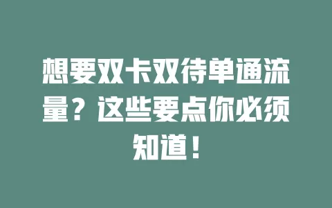 想要双卡双待单通流量？这些要点你必须知道！