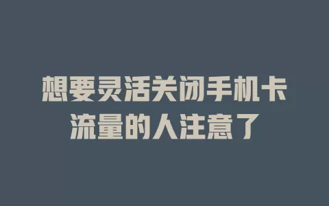 想要灵活关闭手机卡流量的人注意了