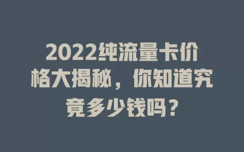 2022纯流量卡价格大揭秘，你知道究竟多少钱吗？
