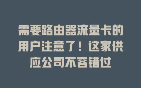 需要路由器流量卡的用户注意了！这家供应公司不容错过