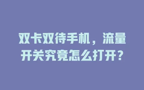 双卡双待手机，流量开关究竟怎么打开？