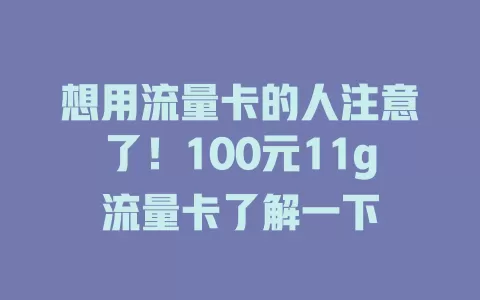 想用流量卡的人注意了！100元11g流量卡了解一下