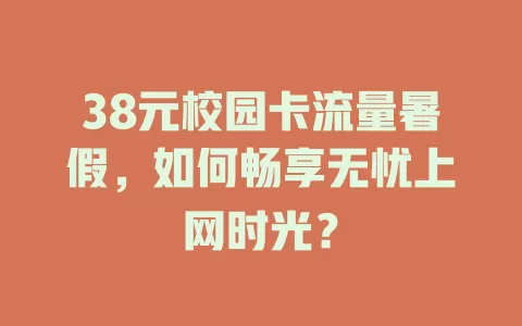38元校园卡流量暑假，如何畅享无忧上网时光？