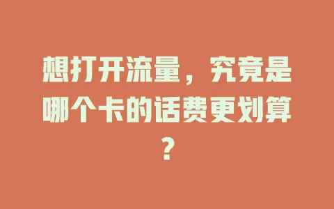 想打开流量，究竟是哪个卡的话费更划算？