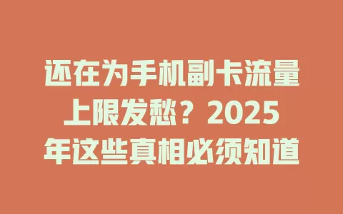 还在为手机副卡流量上限发愁？2025年这些真相必须知道