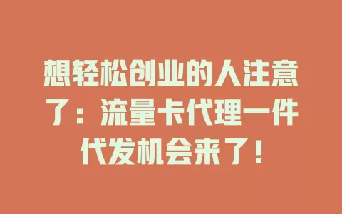 想轻松创业的人注意了：流量卡代理一件代发机会来了！