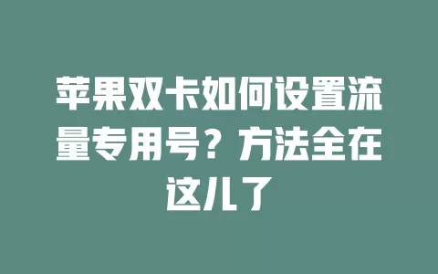 苹果双卡如何设置流量专用号？方法全在这儿了