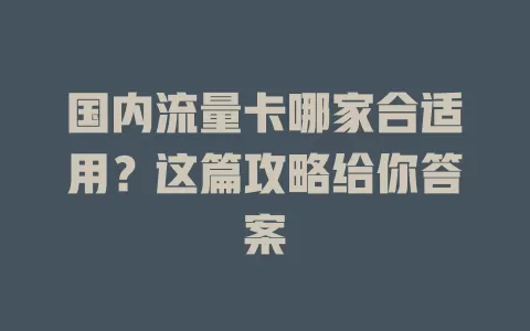 国内流量卡哪家合适用？这篇攻略给你答案