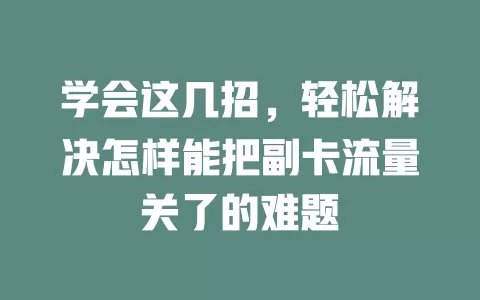 学会这几招，轻松解决怎样能把副卡流量关了的难题