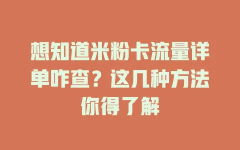 想知道米粉卡流量详单咋查？这几种方法你得了解