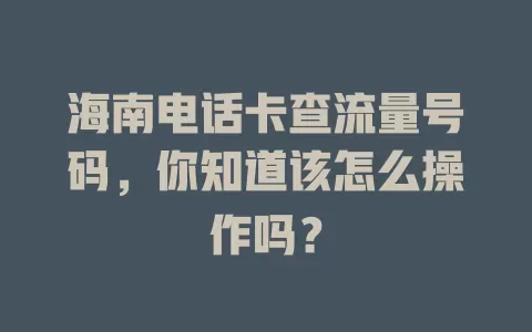 海南电话卡查流量号码，你知道该怎么操作吗？