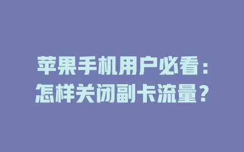 苹果手机用户必看：怎样关闭副卡流量？