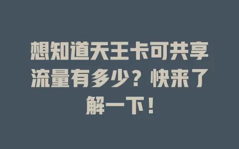 想知道天王卡可共享流量有多少？快来了解一下！