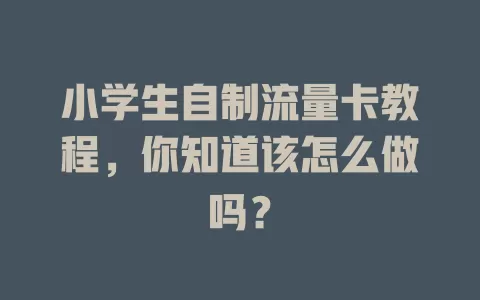 小学生自制流量卡教程，你知道该怎么做吗？