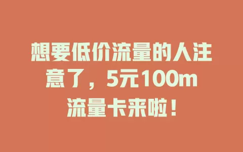 想要低价流量的人注意了，5元100m流量卡来啦！