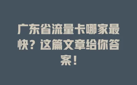 广东省流量卡哪家最快？这篇文章给你答案！