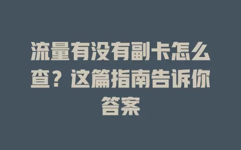流量有没有副卡怎么查？这篇指南告诉你答案