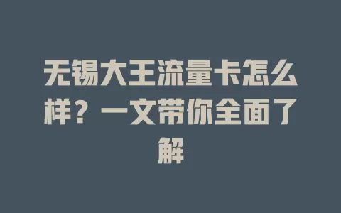无锡大王流量卡怎么样？一文带你全面了解