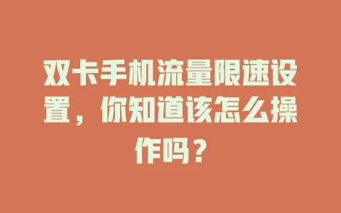 双卡手机流量限速设置，你知道该怎么操作吗？