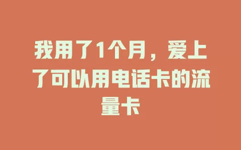 我用了1个月，爱上了可以用电话卡的流量卡