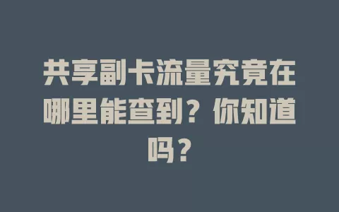 共享副卡流量究竟在哪里能查到？你知道吗？