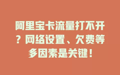 阿里宝卡流量打不开？网络设置、欠费等多因素是关键！