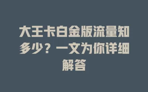 大王卡白金版流量知多少？一文为你详细解答