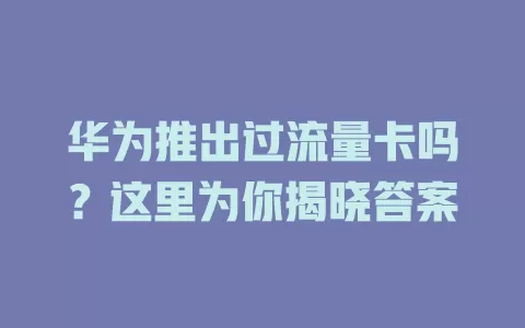华为推出过流量卡吗？这里为你揭晓答案