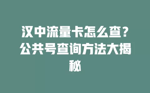 汉中流量卡怎么查？公共号查询方法大揭秘