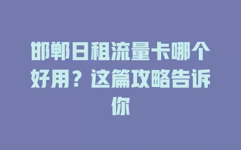 邯郸日租流量卡哪个好用？这篇攻略告诉你