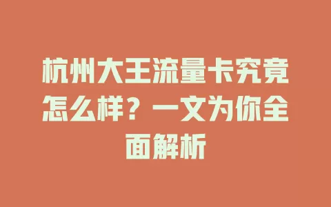 杭州大王流量卡究竟怎么样？一文为你全面解析