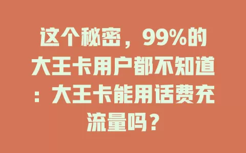 这个秘密，99%的大王卡用户都不知道：大王卡能用话费充流量吗？