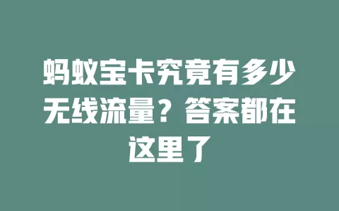 蚂蚁宝卡究竟有多少无线流量？答案都在这里了