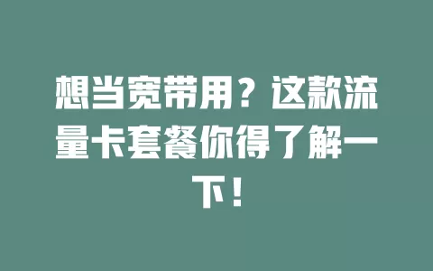 想当宽带用？这款流量卡套餐你得了解一下！