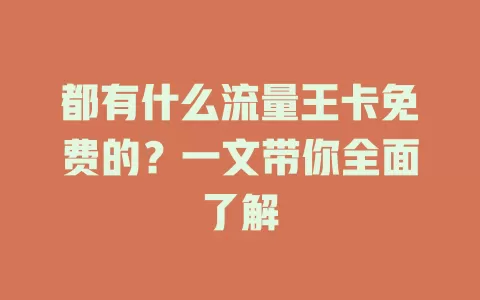 都有什么流量王卡免费的？一文带你全面了解